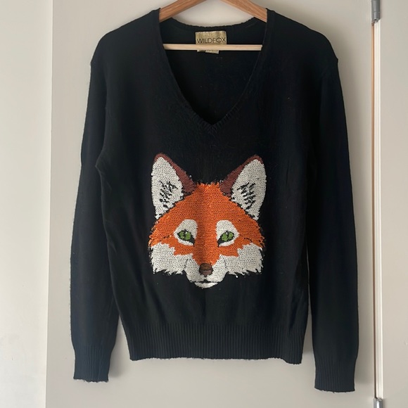 Wildfox Fox Face Sequin Sweater in Black XS - Picture 3 of 8